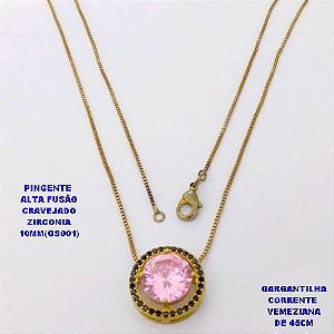 GARGANTILHA NO BRUTO PRONTO PARA O BANHO(POTE) GARGANTILHA COM CORRENTE VENEZIANA DE 45CM - PINGENTE EM ALTA FUSÃO CRAVEJADO E ("ZIRCONIA 10X10MM GS001")- PESO 4.7GR - BRU29069