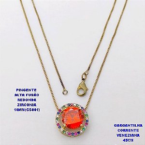 GARGANTILHA NO BRUTO PRONTO PARA O BANHO(POTE) GARGANTILHA COM CORRENTE VENEZIANA DE 45CM - PINGENTE EM ALTA FUSÃO CRAVEJADO E ("ZIRCONIA 10X10MM GS001")- PESO 4.7GR - BRU29071