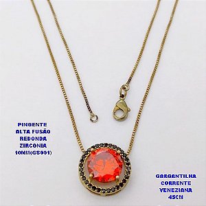 GARGANTILHA NO BRUTO PRONTO PARA O BANHO(POTE) GARGANTILHA COM CORRENTE VENEZIANA DE 45CM - PINGENTE EM ALTA FUSÃO CRAVEJADO E ("ZIRCONIA 10X10MM GS001")- PESO 4.7GR - BRU29073