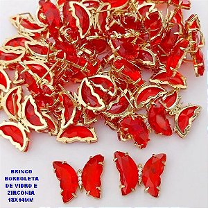 BRINCO NO BRUTO PRONTO PARA O BANHO(CX ). BRINCO DE PINO BORBOLETA EM VIDRO E ZIRCONIA / TAMANHO 18X14MM -( PESO 3.6GR - BRU29077