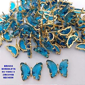 BRINCO NO BRUTO PRONTO PARA O BANHO(CX ). BRINCO DE PINO BORBOLETA EM VIDRO E ZIRCONIA / TAMANHO 18X14MM -( PESO 3.6GR - BRU29079