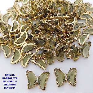 BRINCO NO BRUTO PRONTO PARA O BANHO(CX ). BRINCO DE PINO BORBOLETA EM VIDRO E ZIRCONIA / TAMANHO 18X14MM -( PESO 3.6GR - BRU29081