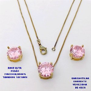 CONJUNTO NO BRUTO PRONTO PARA O BANHO(POTE) CONJUNTO COM CORRENTE VENEZIANA DE 45CM / BRINCO E PINGENTE COM BASE EM ALTA FUSÃO( "ZIRCONIA GS001 ")" 10X10MM" / PESO 8.2GR - BRU29087