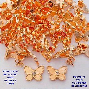 BRINCO NO BRUTO PRONTO PARA O BANHO(POTE)(CRIS)- BRINCO DE PINO COM BORBOLETA 10MM - PESO TOTAL 1.5GR - BRU29089