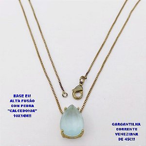 GARGANTILHA NO BRUTO PRONTO PARA O BANHO(POTE )COM CORRENTE VENEZIANA DE 45CM / PINGENTE COM PEDRA DE " CALCEDONIA " COM BASE EM ALTA FUSÃO " 10X14MM " / PESO 3.9GR - BRU29095