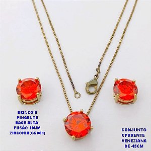 CONJUNTO NO BRUTO PRONTO PARA O BANHO(POTE) CONJUNTO COM CORRENTE VENEZIANA DE 45CM / BRINCO E PINGENTE COM BASE EM ALTA FUSÃO( "ZIRCONIA GS001 ")" 10X10MM" / PESO 9GR - BRU29108