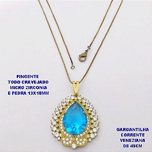 GARGANTILHA NO BRUTO PRONTO PARA O BANHO (CX.137) -CORRENTE VENEZIANA DE 45CM E PINGENTE TODO CRAVEJADO COM PEDRA 13X18MM - PESO TOTAL 8.9GR - BRU29129