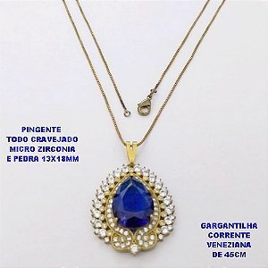 GARGANTILHA NO BRUTO PRONTO PARA O BANHO (CX.137) -CORRENTE VENEZIANA DE 45CM E PINGENTE TODO CRAVEJADO COM PEDRA 13X18MM - PESO TOTAL 8.9GR - BRU29132