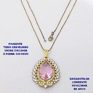 GARGANTILHA NO BRUTO PRONTO PARA O BANHO (CX.137) -CORRENTE VENEZIANA DE 45CM E PINGENTE TODO CRAVEJADO COM PEDRA 13X18MM - PESO TOTAL 8.9GR - BRU29133
