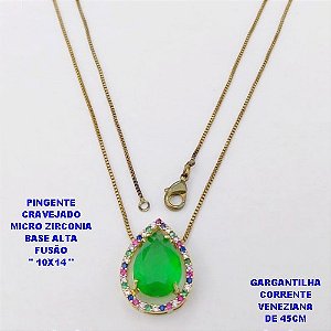 GARGANTILHA NO BRUTO PRONTO PARA O BANHO(POTE) GARGANTILHA COM CORRENTE VENEZIANA DE 45CM - PINGENTE EM ALTA FUSÃO CRAVEJADO E (" PEDRA 10X14MM ")- PESO 3.9GR - BRU29143