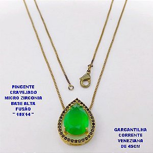 GARGANTILHA NO BRUTO PRONTO PARA O BANHO(POTE) GARGANTILHA COM CORRENTE VENEZIANA DE 45CM - PINGENTE EM ALTA FUSÃO CRAVEJADO E (" PEDRA 10X14MM ")- PESO 3.9GR - BRU29144