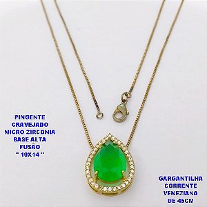 GARGANTILHA NO BRUTO PRONTO PARA O BANHO(POTE) GARGANTILHA COM CORRENTE VENEZIANA DE 45CM - PINGENTE EM ALTA FUSÃO CRAVEJADO E (" PEDRA 10X14MM ")- PESO 3.9GR - BRU29145