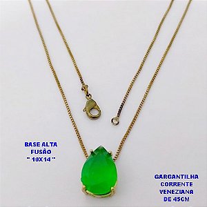 GARGANTILHA NO BRUTO PRONTO PARA O BANHO(POTE) GARGANTILHA COM CORRENTE VENEZIANA DE 45CM - PINGENTE EM ALTA FUSÃO CRAVEJADO E (" PEDRA 10X14MM ")- PESO 3.9GR - BRU29146