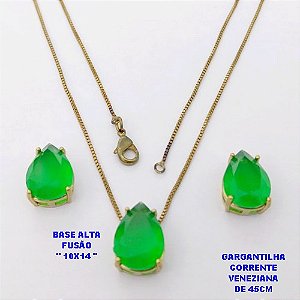 CONJUNTO NO BRUTO PRONTO PARA O BANHO(POTE) CONJUNTO COM CORRENTE VENEZIANA DE 45CM - PINGENTE EM ALTA FUSÃO E (" PEDRA 10X14MM ")- PESO 5.9GR - BRU29150