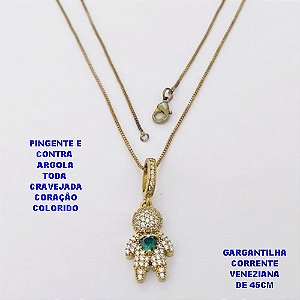GARGANTILHA NO BRUTO PRONTO PARA O BANHO(CX118) GARGANTILHA COM CORRENTE VENEZIANA DE 45CM - PINGENTE E CONTRA ARGOLA EM ALTA FUSÃO TODO CRAVEJADO -TAMANHO 20MM(2CM))- PESO 3.9GR - BRU29152