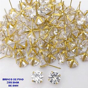 BRINCO NO BRUTO PRONTO PARA O BANHO(AV)(CX195 ) BRINCO DE PINO COM ZIRCONIA DE 8X8MM -PESO 0,9GR BRU29178
