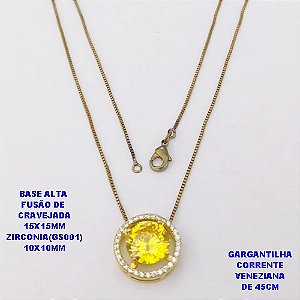 GARGANTILHA NO BRUTO PRONTO PARA O BANHO(POTE) GARGANTILHA COM CORRENTE VENEZIANA DE 45CM - PINGENTE EM ALTA FUSÃO CRAVEJADO E ("ZIRCONIA 10X10MM GS001")- PESO 4.7GR - BRU29180