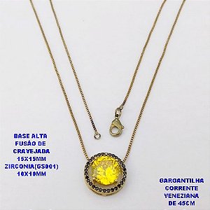 GARGANTILHA NO BRUTO PRONTO PARA O BANHO(POTE) GARGANTILHA COM CORRENTE VENEZIANA DE 45CM - PINGENTE EM ALTA FUSÃO CRAVEJADO E ("ZIRCONIA 10X10MM GS001")- PESO 4.7GR - BRU29181