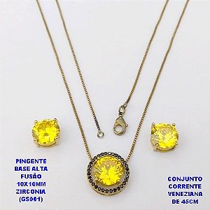 CONJUNTO NO BRUTO PRONTO PARA O BANHO(POTE) CONJUNTO COM CORRENTE VENEZIANA DE 45CM / BRINCO E PINGENTE COM BASE EM ALTA FUSÃO( "ZIRCONIA GS001 ")" 10X10MM" / PESO 9GR - BRU29185