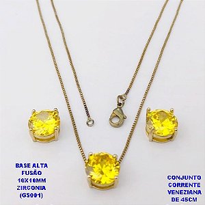 CONJUNTO NO BRUTO PRONTO PARA O BANHO(POTE) CONJUNTO COM CORRENTE VENEZIANA DE 45CM / BRINCO E PINGENTE COM BASE EM ALTA FUSÃO( "ZIRCONIA GS001 ")" 10X10MM" / PESO 7.9GR - BRU29186