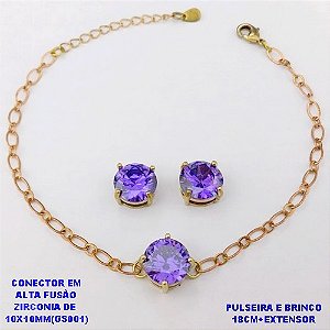 CONJUNTO NO BRUTO PRONTO PARA O BANHO(POTE) PULSEIRA 1X1 ELLO BATIDO LARGURA 0,3MM E BRINCO 10X10MM/ CONECTOR COM BASE EM ALTA FUSÃO( "ZIRCONIA GS001 ")" 10X10MM" / PESO 7.9GR - BRU29199