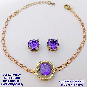 CONJUNTO NO BRUTO PRONTO PARA O BANHO(POTE) PULSEIRA 1X1 ELLO BATIDO LARGURA 0,3MM E BRINCO 10X10MM/ CONECTOR COM BASE EM ALTA FUSÃO( "ZIRCONIA GS001 ")" 10X10MM" / PESO 7.9GR - BRU29202
