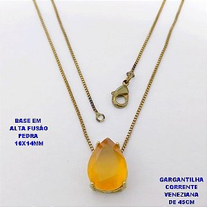 GARGANTILHA NO BRUTO PRONTO PARA O BANHO(POTE) GARGANTILHA COM CORRENTE VENEZIANA DE 45CM - PINGENTE EM ALTA FUSÃO E (" PEDRA 10X14MM " )- PESO 2.9GR - BRU29203