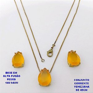 CONJUNTO NO BRUTO PRONTO PARA O BANHO(POTE) CONJUNTO COM CORRENTE VENEZIANA DE 45CM - PINGENTE EM ALTA FUSÃO E (" PEDRA 10X14MM " )- PESO 5.4GR - BRU29204