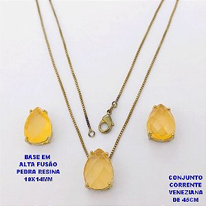 CONJUNTO NO BRUTO PRONTO PARA O BANHO(POTE) CONJUNTO COM CORRENTE VENEZIANA DE 45CM - PINGENTE EM ALTA FUSÃO E (" PEDRA RESINA 10X14MM " )- PESO 5.4GR - BRU29206