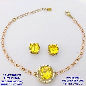 CONJUNTO NO BRUTO PRONTO PARA O BANHO(POTE) PULSEIRA 1X1 ELLO BATIDO LARGURA 0,3MM E BRINCO 10X10MM/ CONECTOR COM BASE EM ALTA FUSÃO( "ZIRCONIA GS001 ")" 10X10MM" / PESO 7.9GR - BRU29207