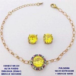 CONJUNTO NO BRUTO PRONTO PARA O BANHO(POTE) PULSEIRA 1X1 ELLO BATIDO LARGURA 0,3MM E BRINCO 10X10MM/ CONECTOR COM BASE EM ALTA FUSÃO( "ZIRCONIA GS001 ")" 10X10MM" / PESO 7.9GR - BRU29208