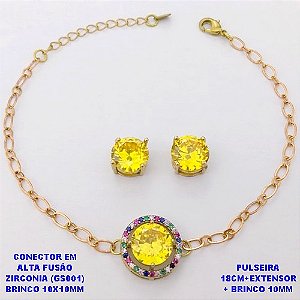 CONJUNTO NO BRUTO PRONTO PARA O BANHO(POTE) PULSEIRA 1X1 ELLO BATIDO LARGURA 0,3MM E BRINCO 10X10MM/ CONECTOR COM BASE EM ALTA FUSÃO( "ZIRCONIA GS001 ")" 10X10MM" / PESO 7.9GR - BRU29209