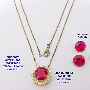 GARGANTILHA NO BRUTO PRONTO PARA O BANHO(POTE)- GARGANTILHA COM CORRENTE VENEZIANA DE 45CM PINGENTE ALTA FUSÃO CRAVEJADO(ZIRCONIA 10X10MM (GS001) PESO TOTAL 4.3GR - BRU29218