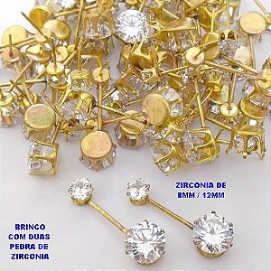 BRINCO NO BRUTO PRONTO PARA O BANHO(CX49)- BRINCO COM DUAS PEDRA DE ZIRCONIA 8X8MM / 12X12MM - PESO TOTAL 8.4GR - BRU29229