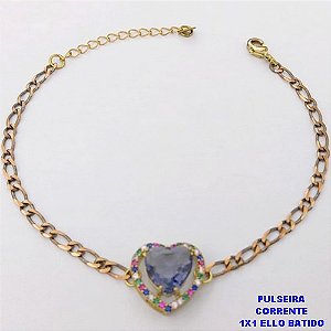 PULSEIRA NO BRUTO PRONTO PARA O BANHO(CX194) PULSEIRA 1X1 ELLO BATIDO LARGURA 3MM / CONECTOR COM CONECTOR EM ALTA FUSÃO CRAVEJADA ( "ZIRCONIA " 10X10MM" / PESO 4.6GR - BRU29233