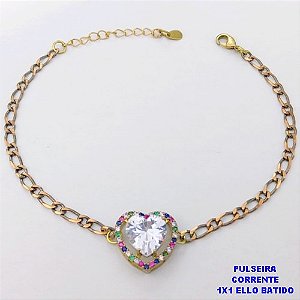 PULSEIRA NO BRUTO PRONTO PARA O BANHO(CX194) PULSEIRA 1X1 ELLO BATIDO LARGURA 3MM / CONECTOR COM CONECTOR EM ALTA FUSÃO CRAVEJADA ( "ZIRCONIA " 10X10MM" / PESO 4.6GR - BRU29238