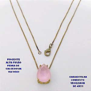 GARGANTILHA NO BRUTO PRONTO PARA O BANHO(POTE )COM CORRENTE VENEZIANA DE 45CM / PINGENTE COM PEDRA DE " CALCEDONIA " COM BASE EM ALTA FUSÃO " 10X14MM " / PESO 3.4GR - BRU29258