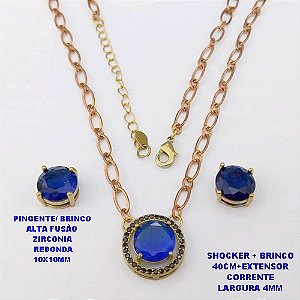 CONJUNTO NO BRUTO PRONTO PARA O BANHO / CONJUNTO SHOCKER E BRINCO COM CORRENTE 1X1 ELLO BATIDO 4MM /BRINCO E PINGENTE EM ALTA FUSÃO / ZIRCONIA 10X10MM - / PESO 9.8GR - BRU29264