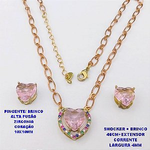 CONJUNTO NO BRUTO PRONTO PARA O BANHO / CONJUNTO SHOCKER E BRINCO COM CORRENTE 1X1 ELLO BATIDO 4MM /BRINCO E PINGENTE EM ALTA FUSÃO / ZIRCONIA 10X10MM - / PESO 9.8GR - BRU29267