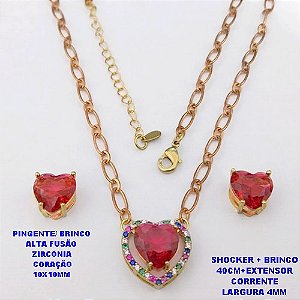 CONJUNTO NO BRUTO PRONTO PARA O BANHO / CONJUNTO SHOCKER E BRINCO COM CORRENTE 1X1 ELLO BATIDO 4MM /BRINCO E PINGENTE EM ALTA FUSÃO / ZIRCONIA 10X10MM - / PESO 9.8GR - BRU29268