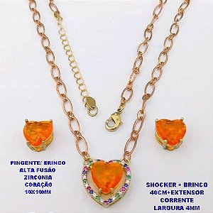 CONJUNTO NO BRUTO PRONTO PARA O BANHO / CONJUNTO SHOCKER E BRINCO COM CORRENTE 1X1 ELLO BATIDO 4MM /BRINCO E PINGENTE EM ALTA FUSÃO / ZIRCONIA 10X10MM - / PESO 9.8GR - BRU29270