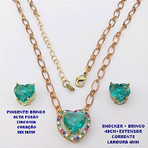 CONJUNTO NO BRUTO PRONTO PARA O BANHO / CONJUNTO SHOCKER E BRINCO COM CORRENTE 1X1 ELLO BATIDO 4MM /BRINCO E PINGENTE EM ALTA FUSÃO / ZIRCONIA 10X10MM - / PESO 9.8GR - BRU29272