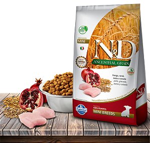 Ração Seca Farmina N&D Ancestral Grain Canine Frango & Romã Puppy Mini Breeds para Cães Filhotes de Raças Mini - 2,5kg