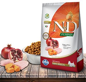Ração Seca Farmina N&D Pumpkin Canine Frango & Romã Adult Mini Breeds para Cães Adultos de Raças Pequenas - 800Gr