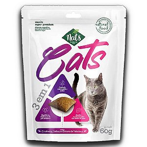 Nats Snacks Sabor Cranberry e Linhaça Nats Cats 3 em 1 para Gatos Adultos - 60Gr