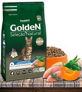 Ração Seca PremieRPet Golden Seleção Natural Frango, Abóbora e Alecrim para Gatos Adultos Castrados - 10,1Kg