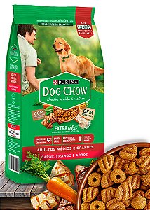 Ração Seca Nestlé Purina Dog Chow Extra Life Carne, Frango e Arroz para Cães Adultos todas as Raças - 15Kg