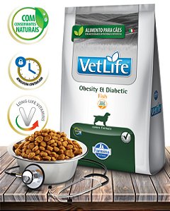 Ração Seca Farmina Vet Life Natural Obesity e Diabetic Fish para Cães Adultos Obesos e/ou com Diabetes Mellitus - 2Kg