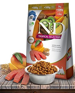 Ração Seca Farmina N&D Tropical Selection Salmão, Cereais e Frutas Tropicais para Cães Adultos de Raças Mini - 2+0,5Kg