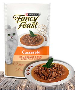 Racão Úmida Nestlé Purina Fancy Feast Sachê Casserole com Frango e Peru para Gatos Adultos - 85Gr